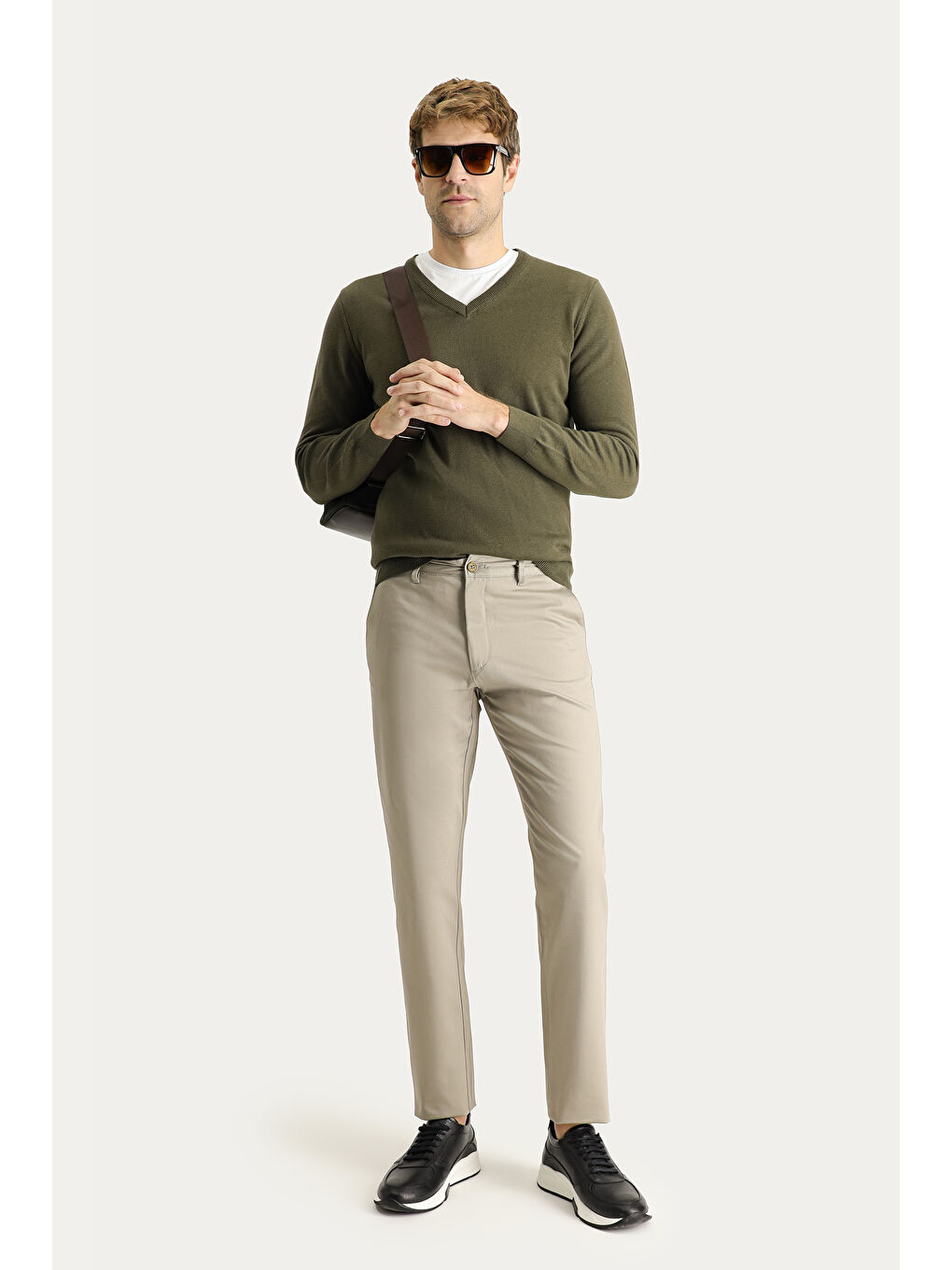 Kahverengi Slim Fit Dar Kesim Elastanlı Kanvas / Chino Pantolon-2