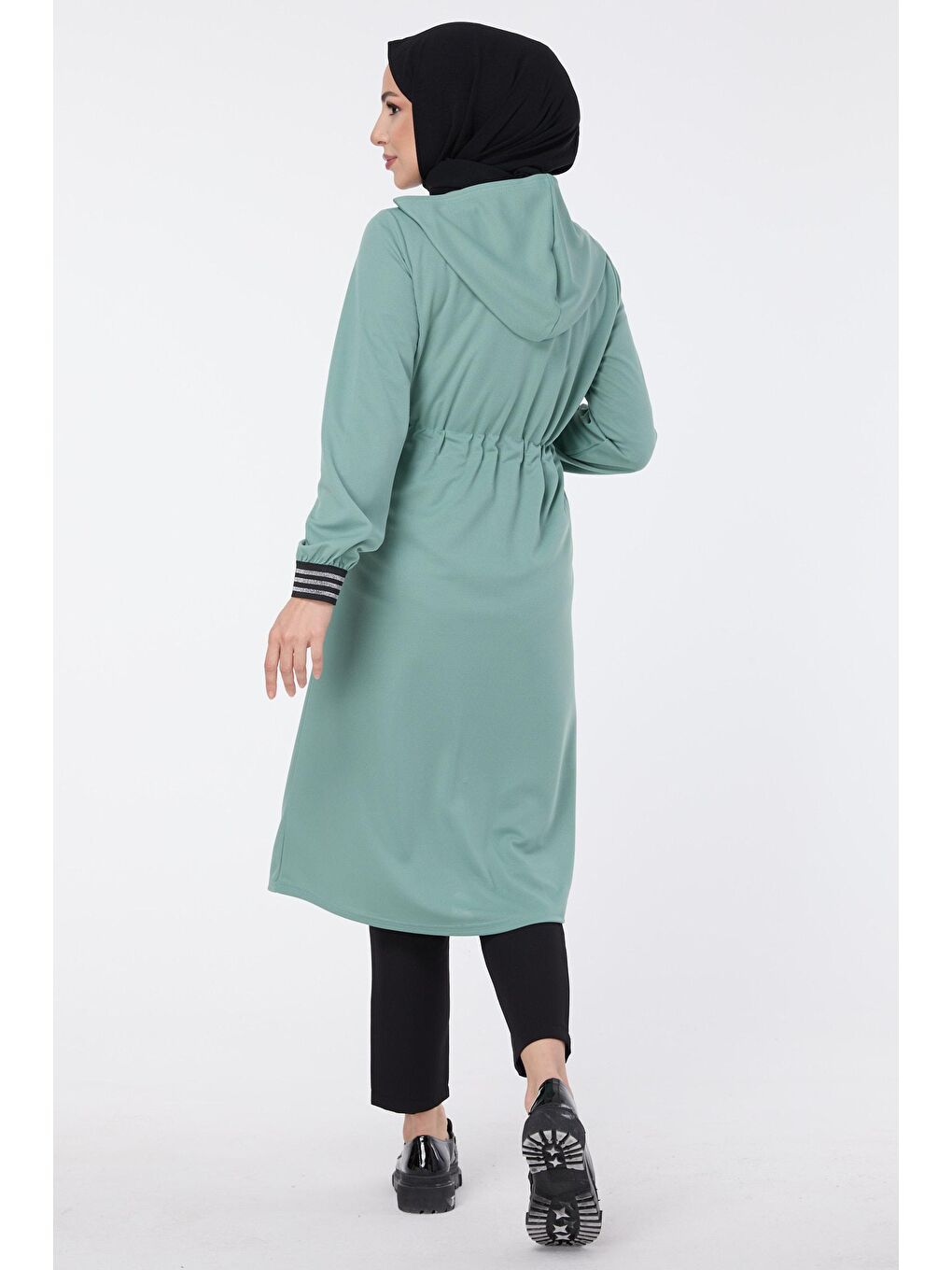 Kapüşonlu Yaka Kadın Yeşil Kap - 13050-4