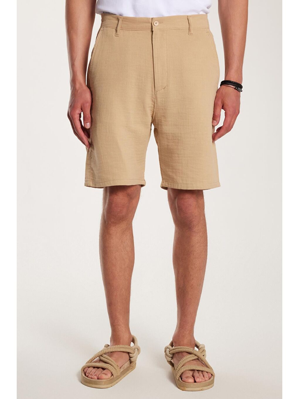 Kahverengi Erkek Regular Rahat Kesim Yandan Cepli Fermuarlı Bermuda Şort