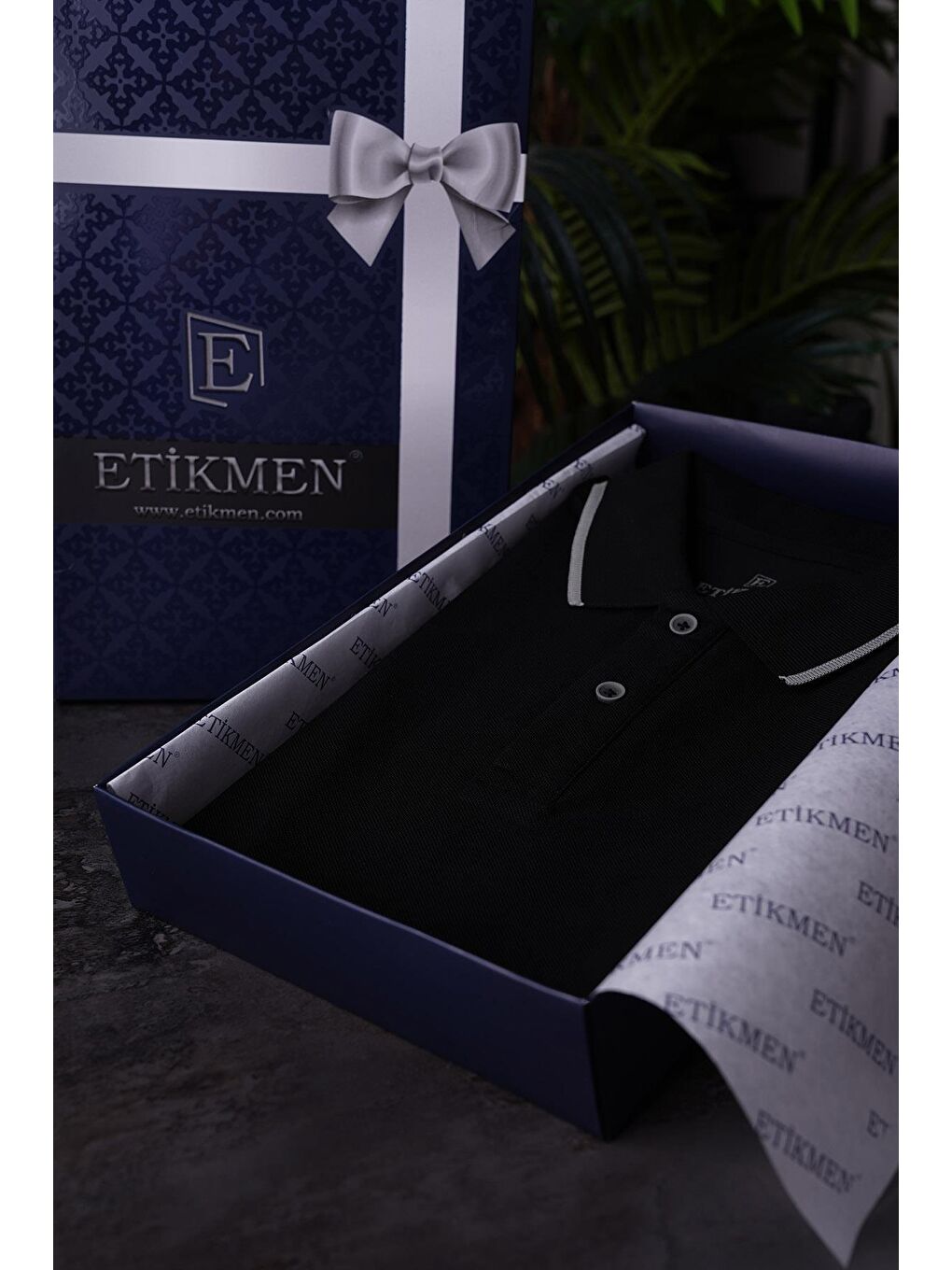 Siyah Gri Yaka Çizgili Erkek Polo Yaka %100 Pamuk Tişört-3