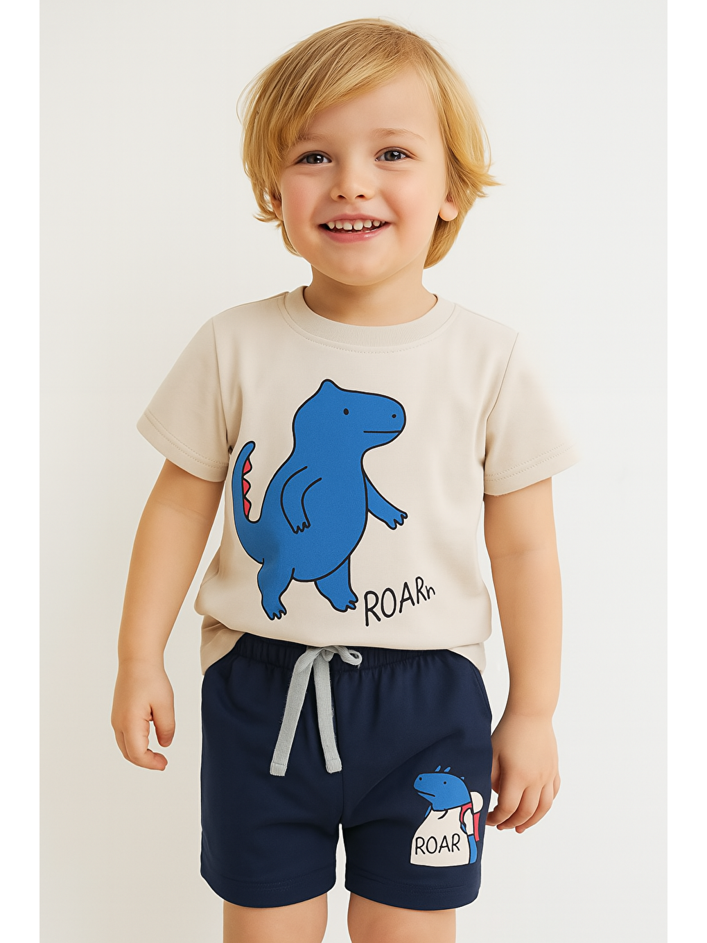 Karışık Erkek Çocuk Dinozor Desenli Şortlu Pijama Takımı