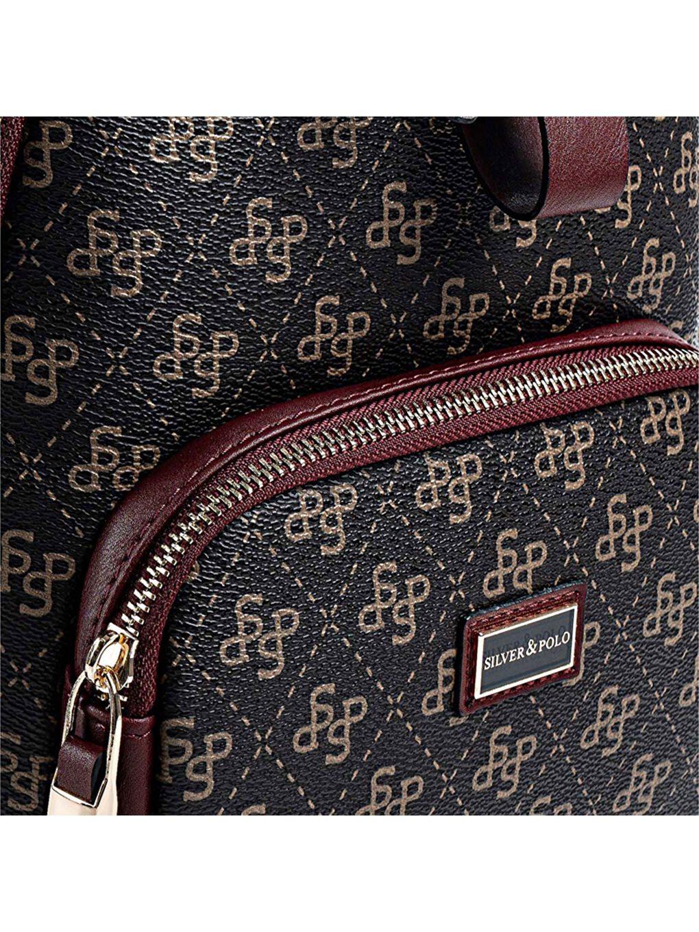 Kahverengi Kadın 1130-48257 SILVER POLO SIRT ÇANTASI M178 KAHVE SARI-MAT BORDO-3