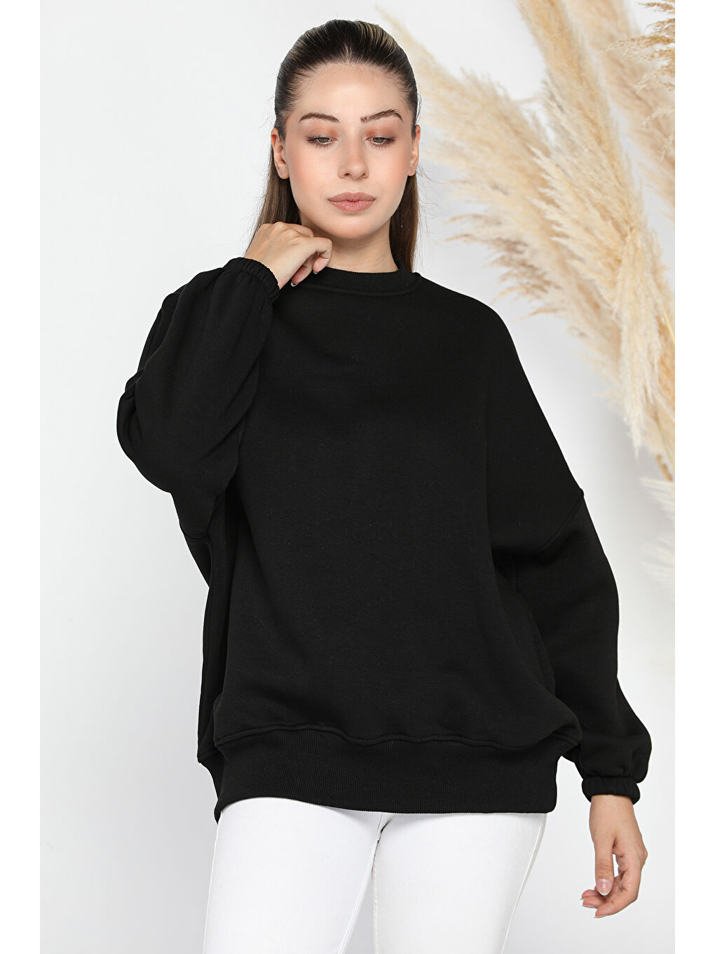 GÜLSELİ Siyah Kadın Şardonlu Üç İplik Sweatshirt - 1