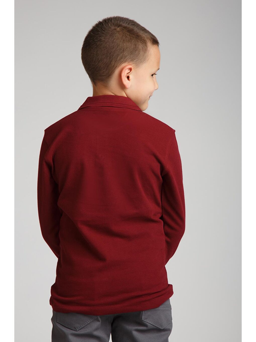 ajn Bordo Kids Polo Yaka Basic Uzun Kollu Erkek Çocuk Tişört - 3