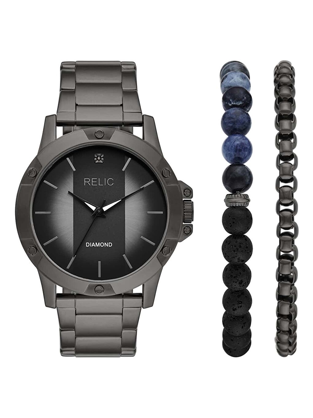 Siyah RL-ZR97000 Pırlantalı Erkek Kol Saati ve Bileklik Seti