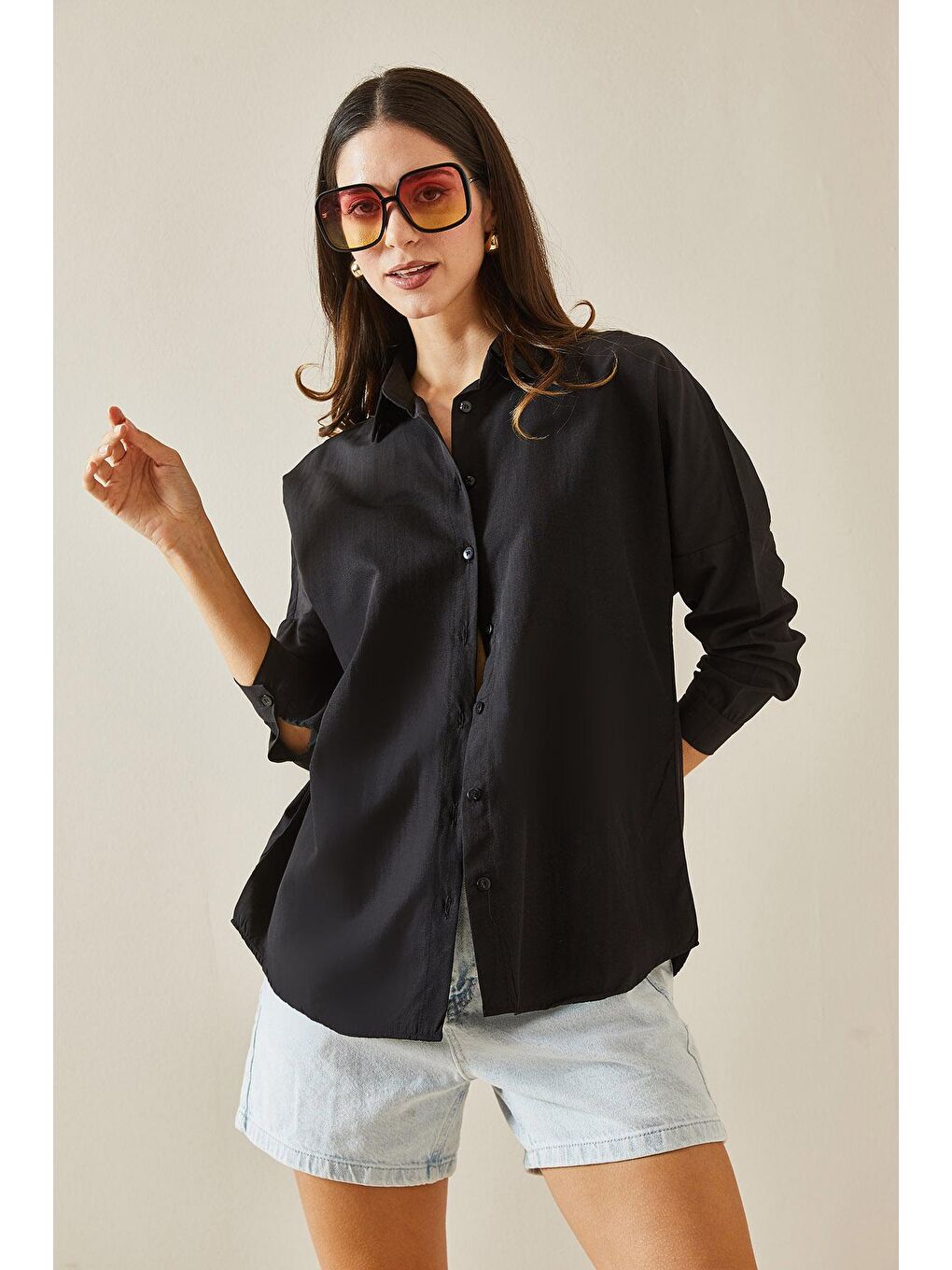 Siyah Polo Yaka Basıc Viskon Gömlek 5YXK2-48542-02-2