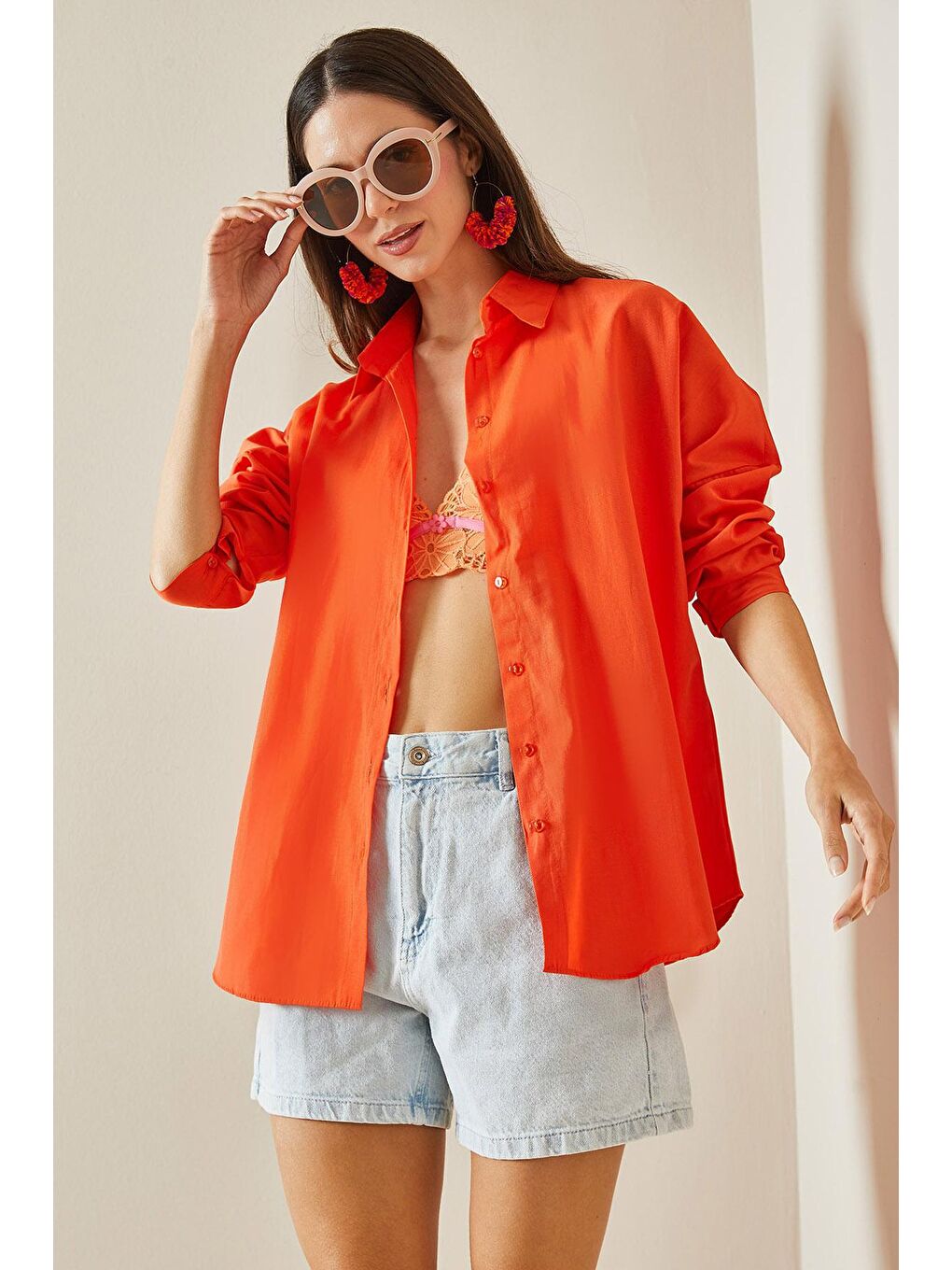 Turuncu Polo Yaka Basıc Viskon Gömlek 5YXK2-48542-11