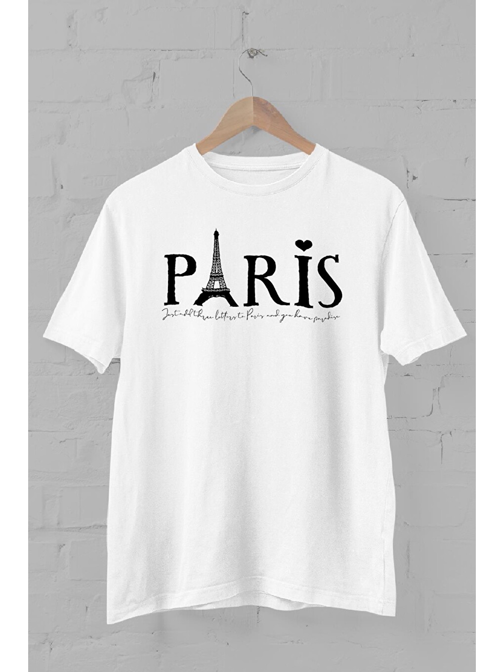 Beyaz Paris Eyfel Kulesi Baskılı Bisiklet Yaka Erkek Tişört