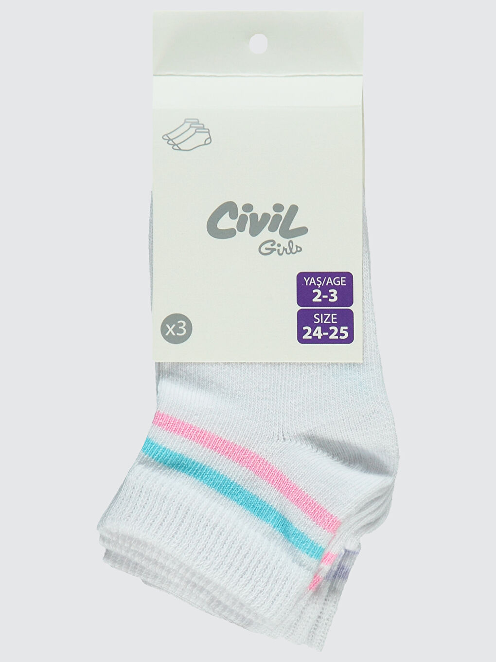 Civil Girls Kız Çocuk 3'lü Patik Çorap 2-12 Yaş Beyaz - 5