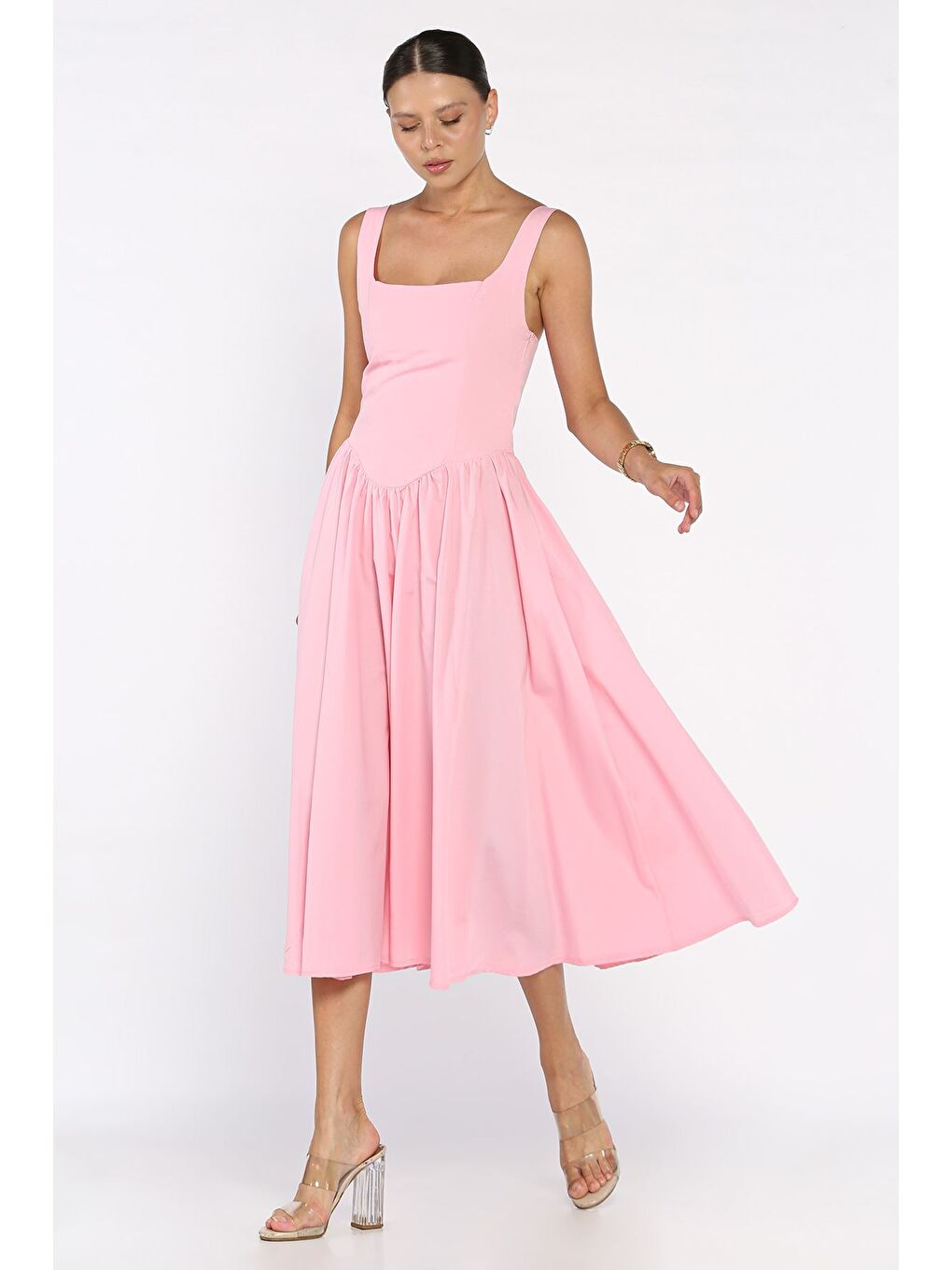 Pembe Kadın Askılı Elbise