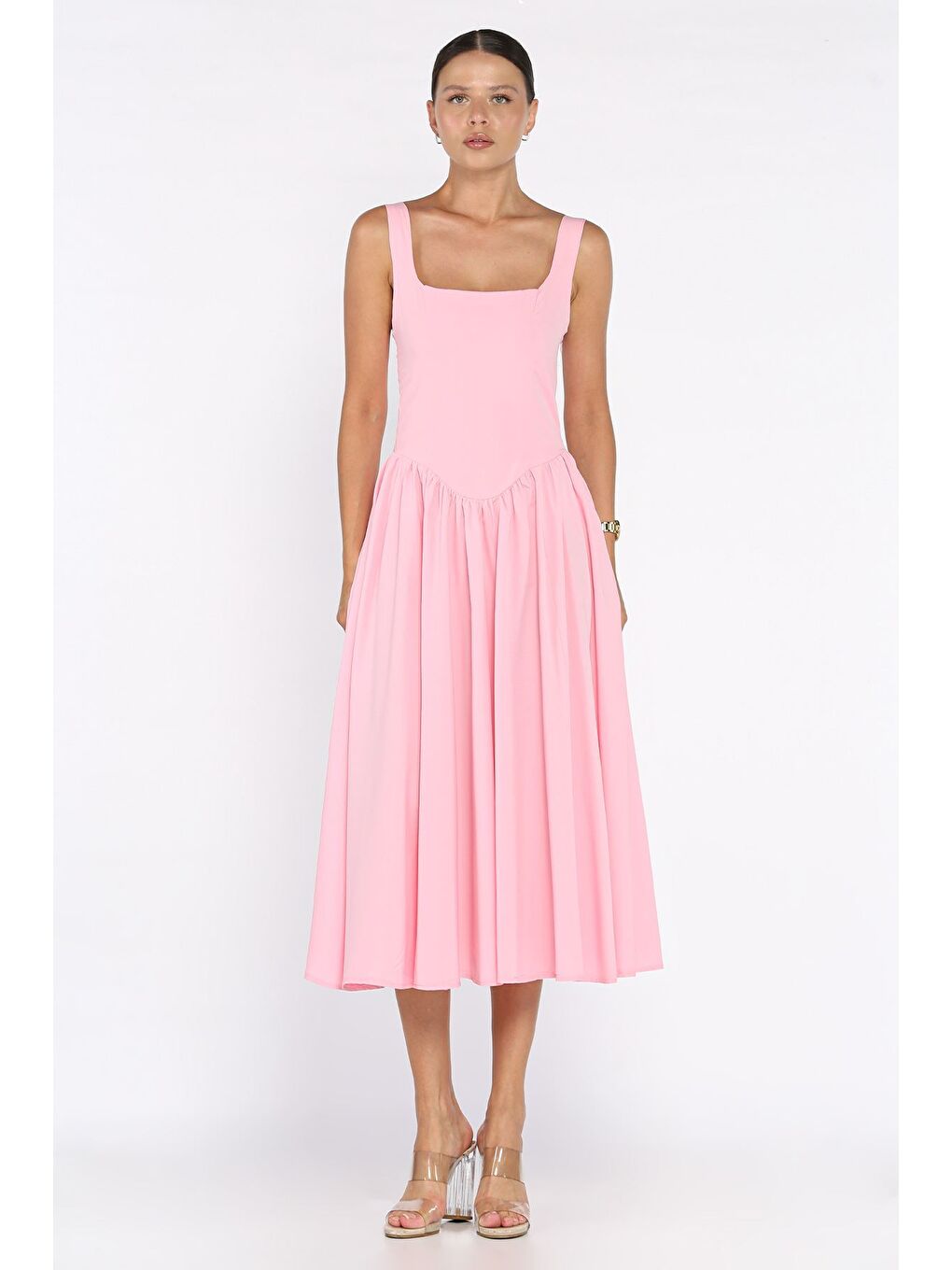 Pembe Kadın Askılı Elbise-1