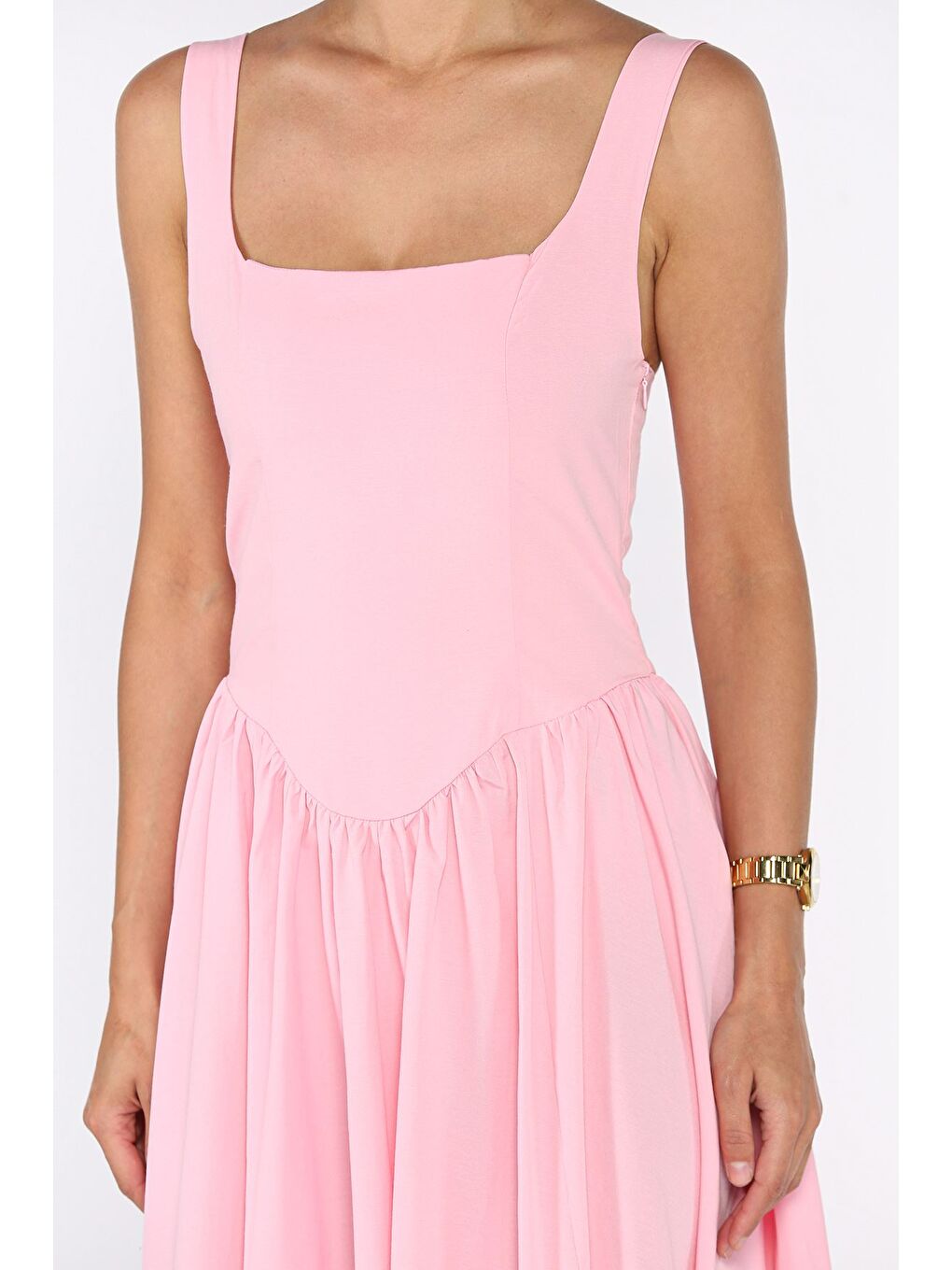Pembe Kadın Askılı Elbise-3