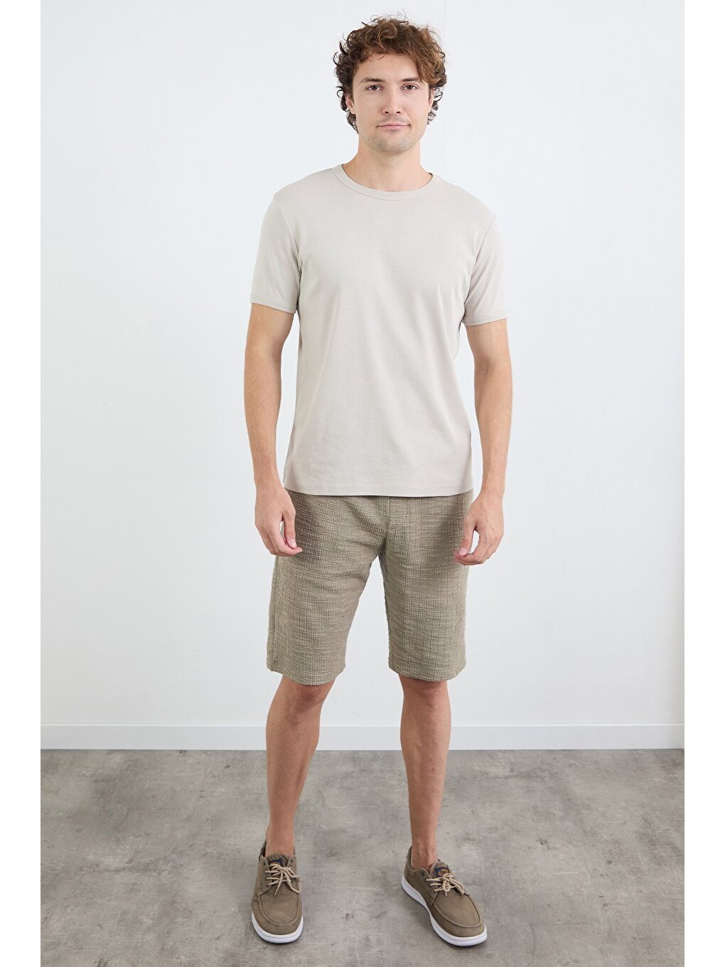 Haki Beli Bağlamalı Triko %100 Pamuk Şort-1