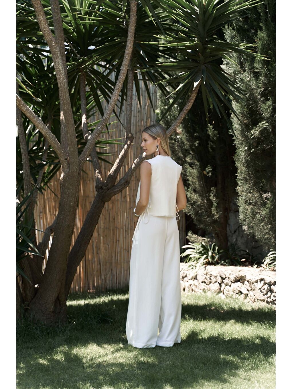 Shonas Bağcık Detay Ekru Yelek Pantolon Takım-2