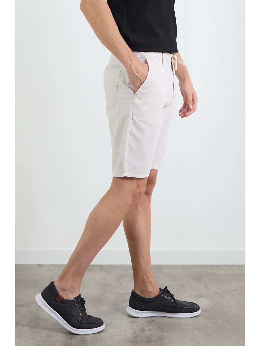 Bej Kırçıllı Beli Bağlamalı Cepli Şort-2