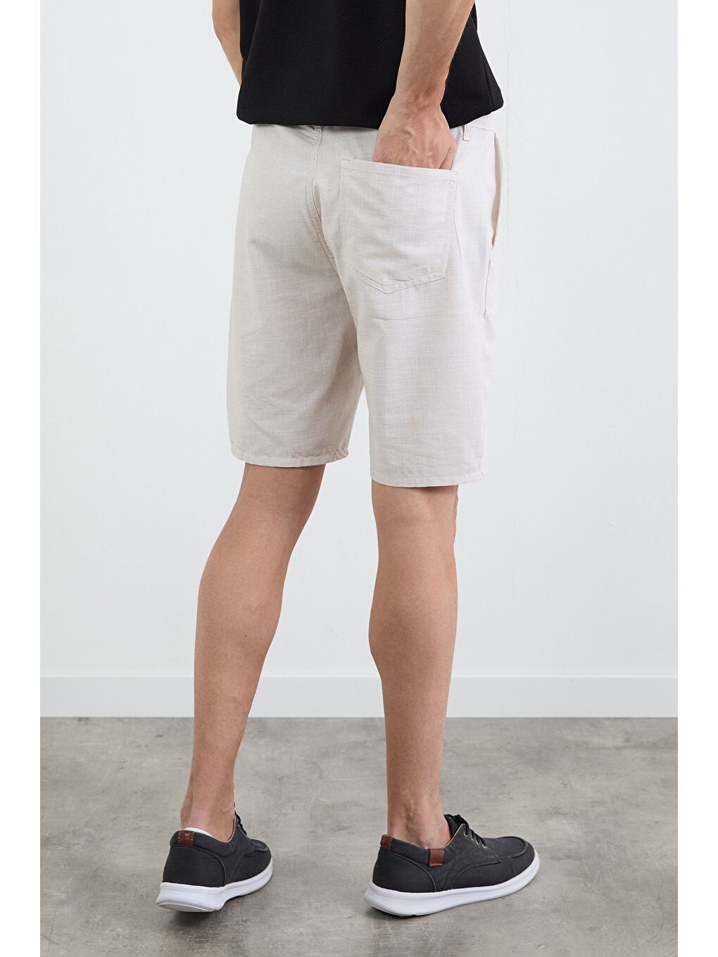 Bej Kırçıllı Beli Bağlamalı Cepli Şort-3