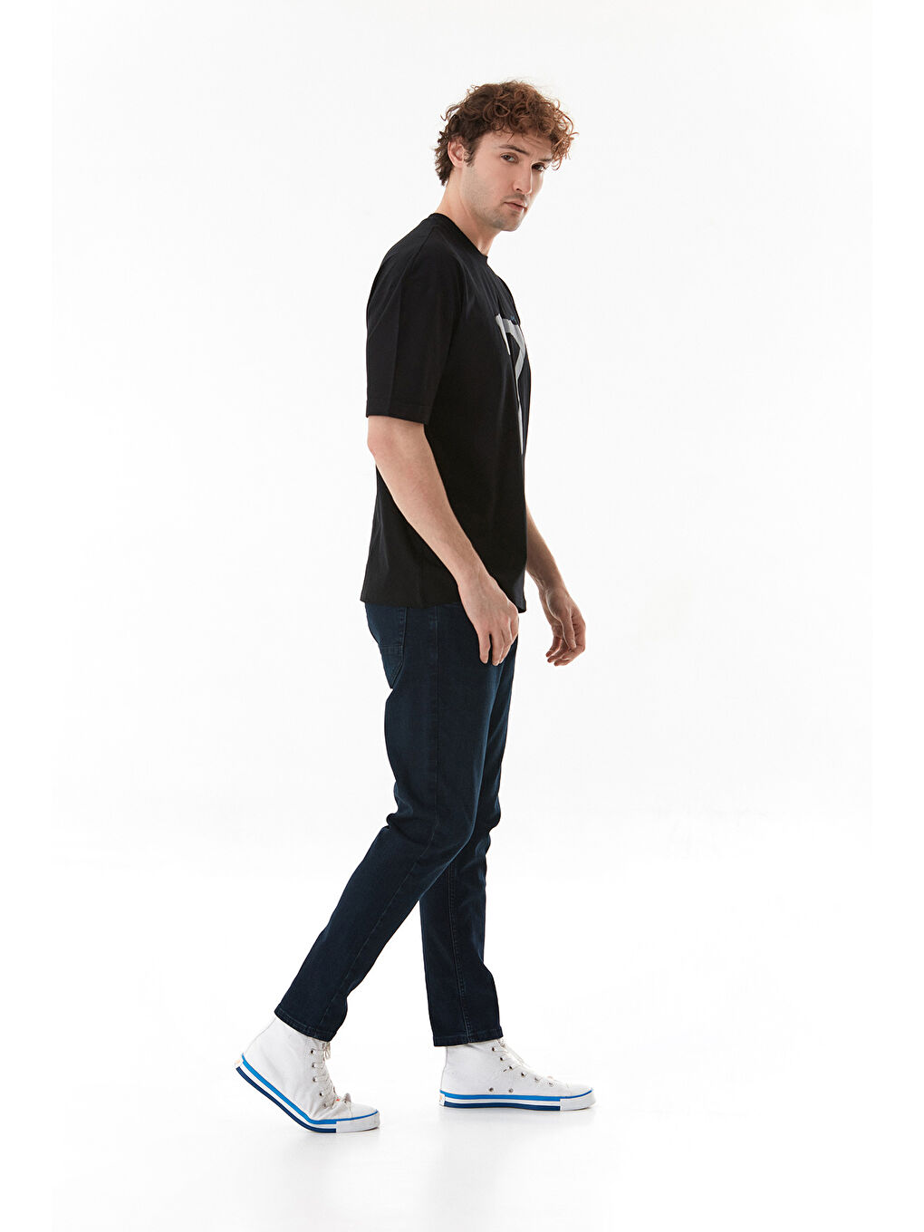 Siyah Sports 7 Baskılı Oversize Tişört-3