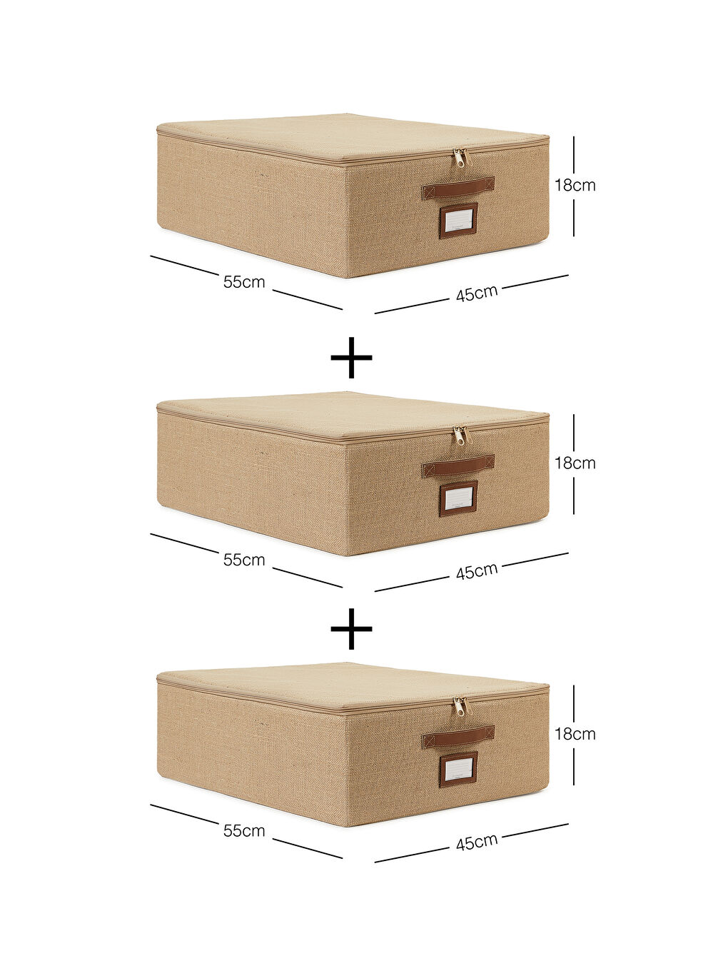 Bej 3'lü Orta Boy Jüt Destekli Hurç Set 45 x 55 x 18 cm-2