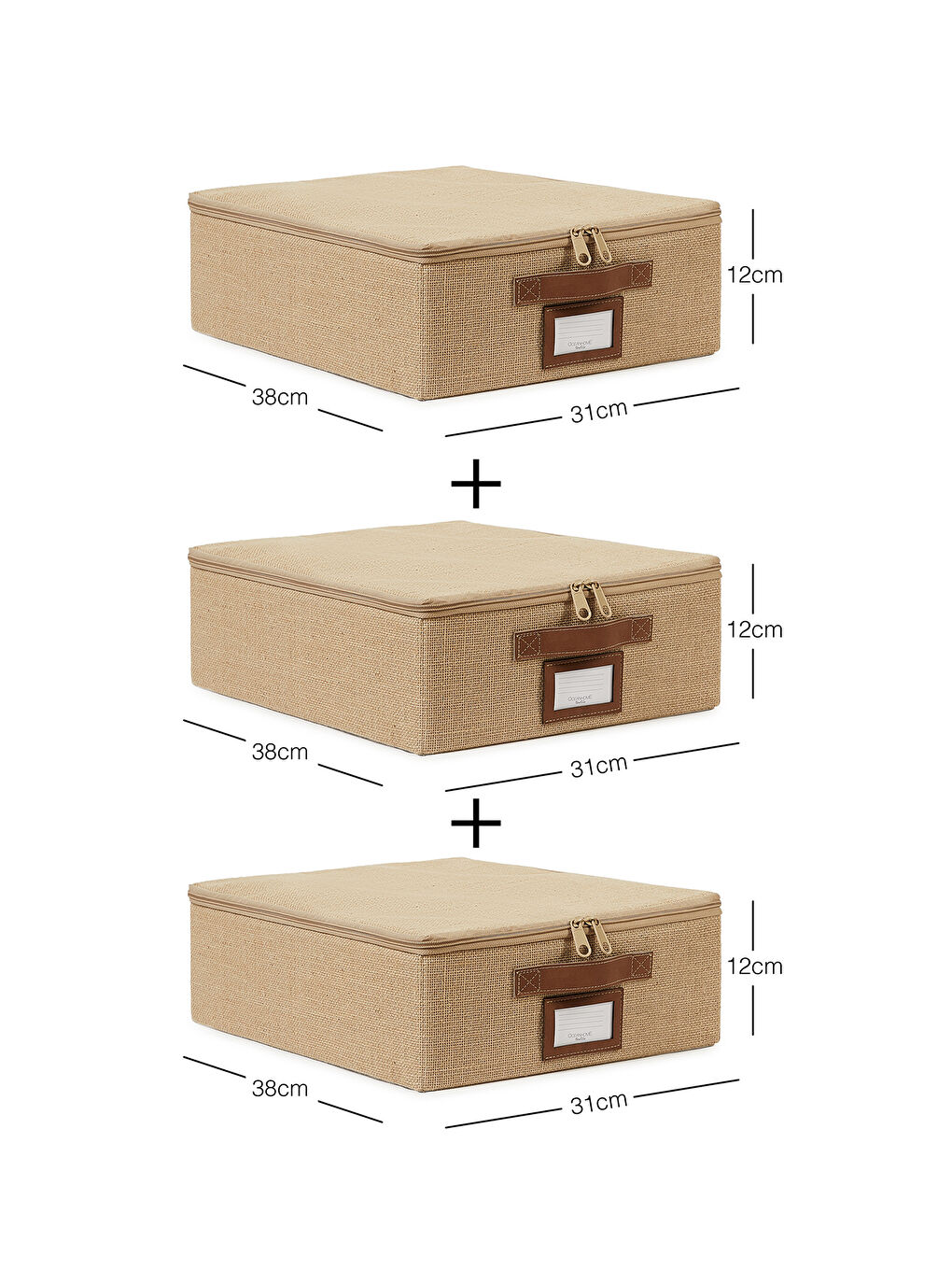 Bej 3'lü Küçük Boy Jüt Destekli Hurç Set 31 x 38 x 12 cm-2