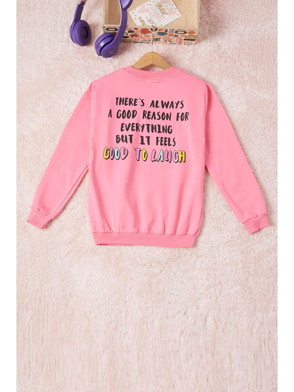 Pembe Life Kids Club Pembe Gülen Yüz Sırtı Baskılı Kız Çocuk Sweatshirt 16701 - 3