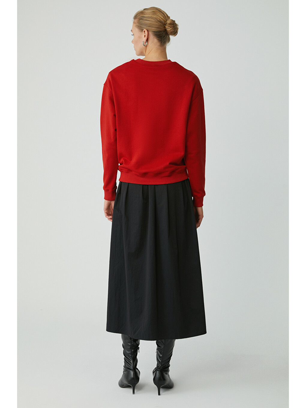 Sandra Kadın Pamuklu Içi Polarlı Yumuşacık Göğsü Baskılı Yuvarlak Yaka Comfort Kırmızı Sweatshirt-3
