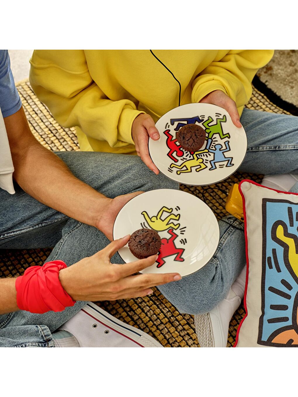 Bella Maison Karışık Keith Haring Porselen Pasta Tabağı 4'lü