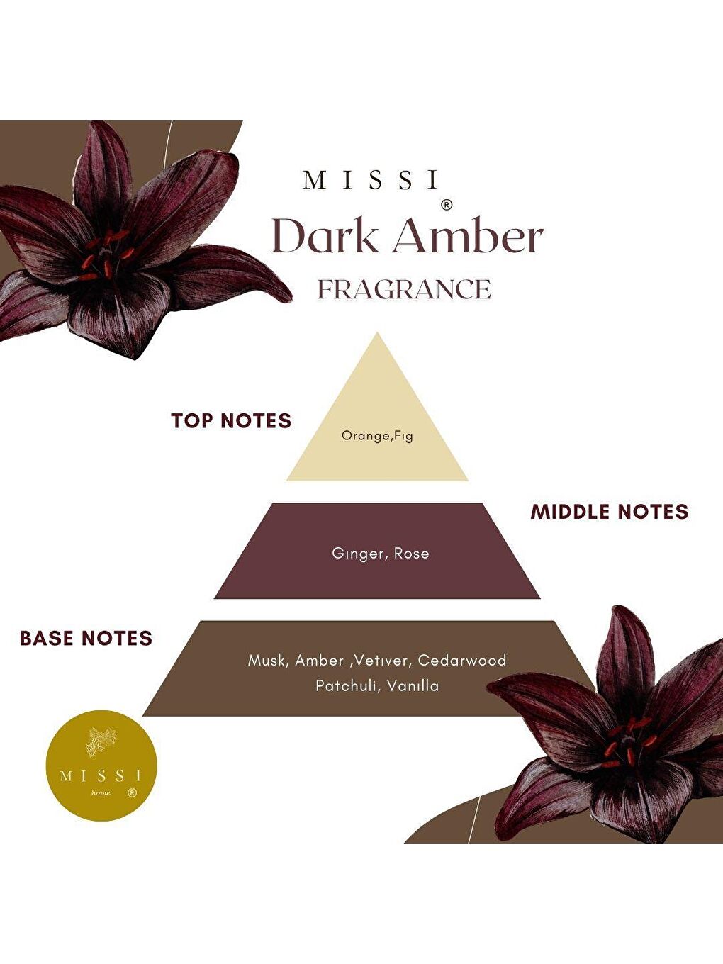 Missi Ekru 100 ml Altıgen Cam Şişe Dark Amber Oda Kokusu - 1