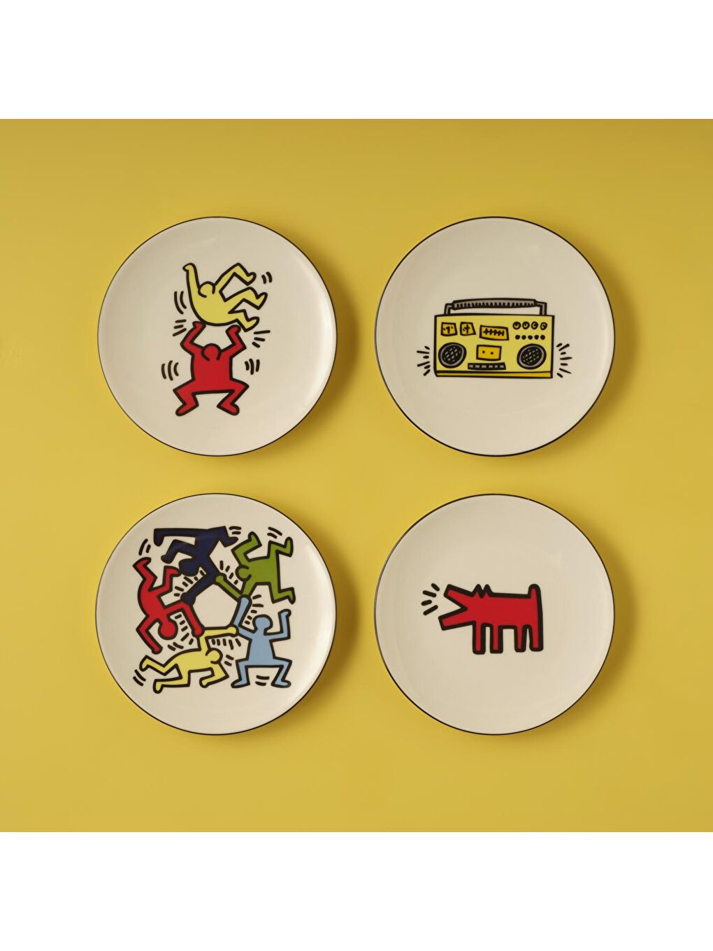 Bella Maison Karışık Keith Haring Porselen Pasta Tabağı 4'lü - 2