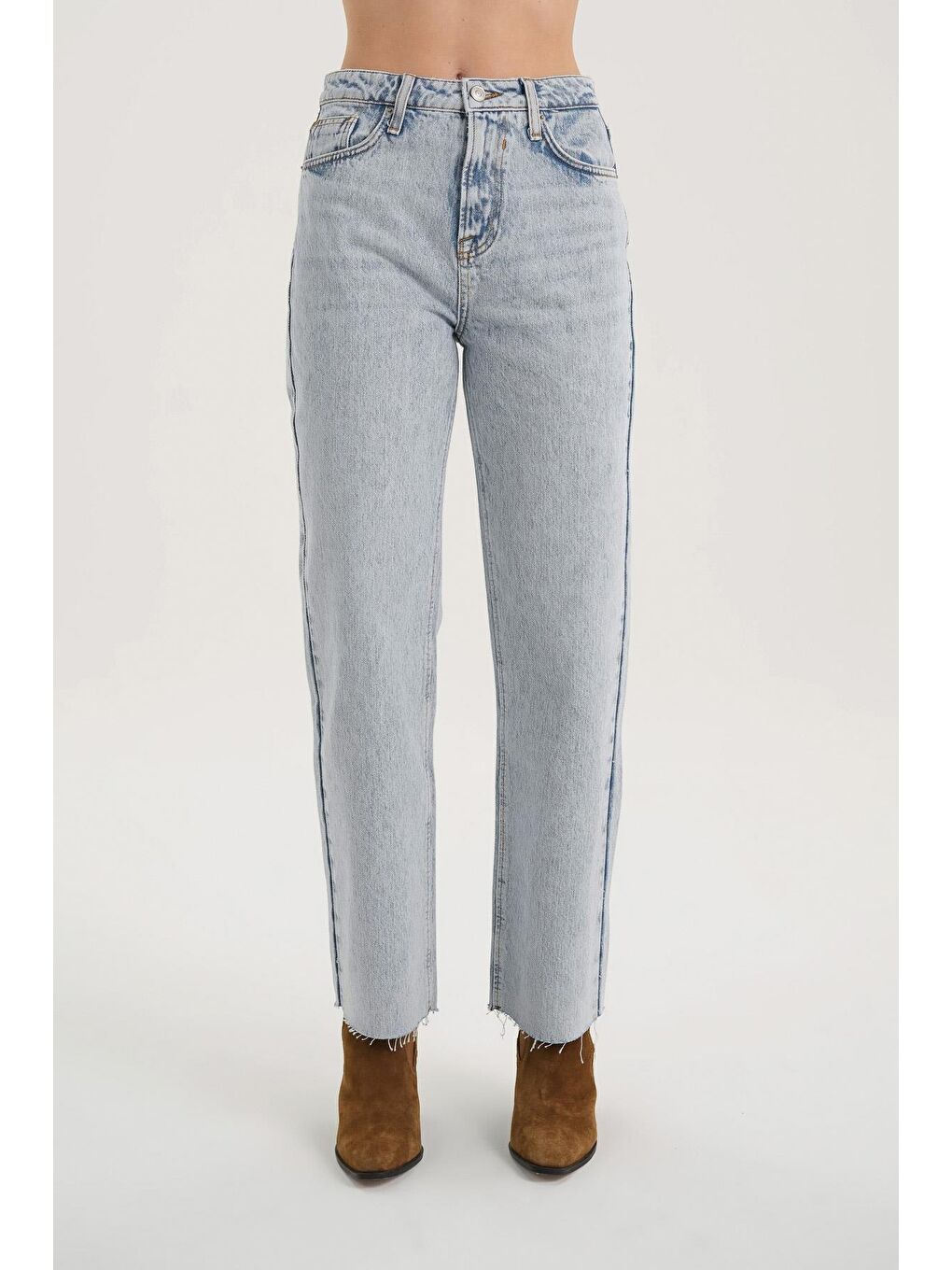 Eliza Açık Mavi Yüksek Bel Paçası Kesikli Straight Cropped Fit Jean Pantolon C 4517-075-1