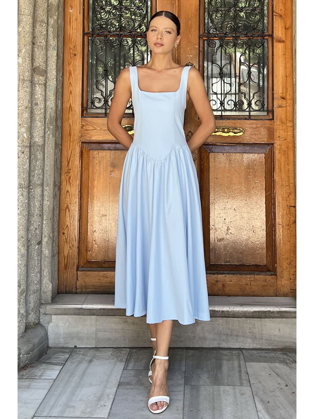 Mavi Kadın Askılı Elbise