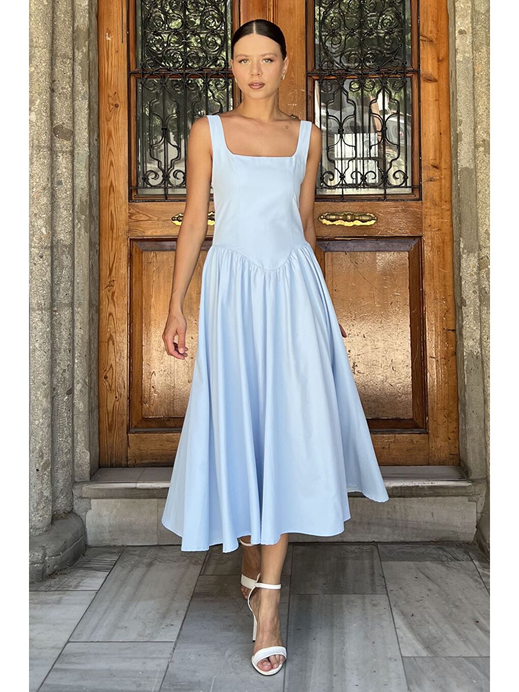 Mavi Kadın Askılı Elbise-1