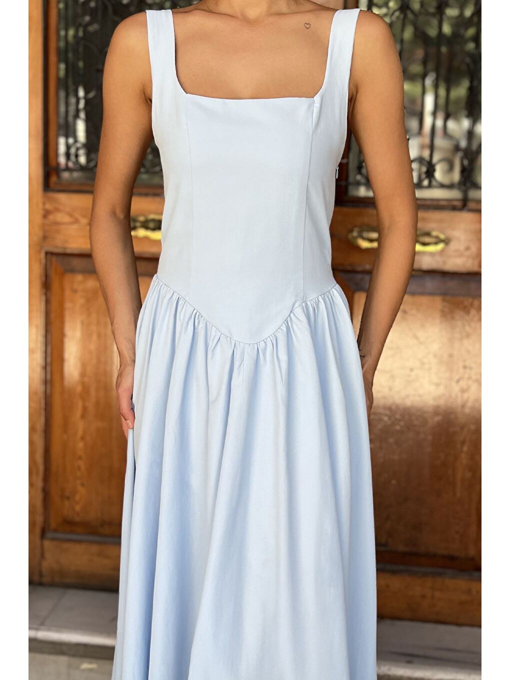 Mavi Kadın Askılı Elbise-3