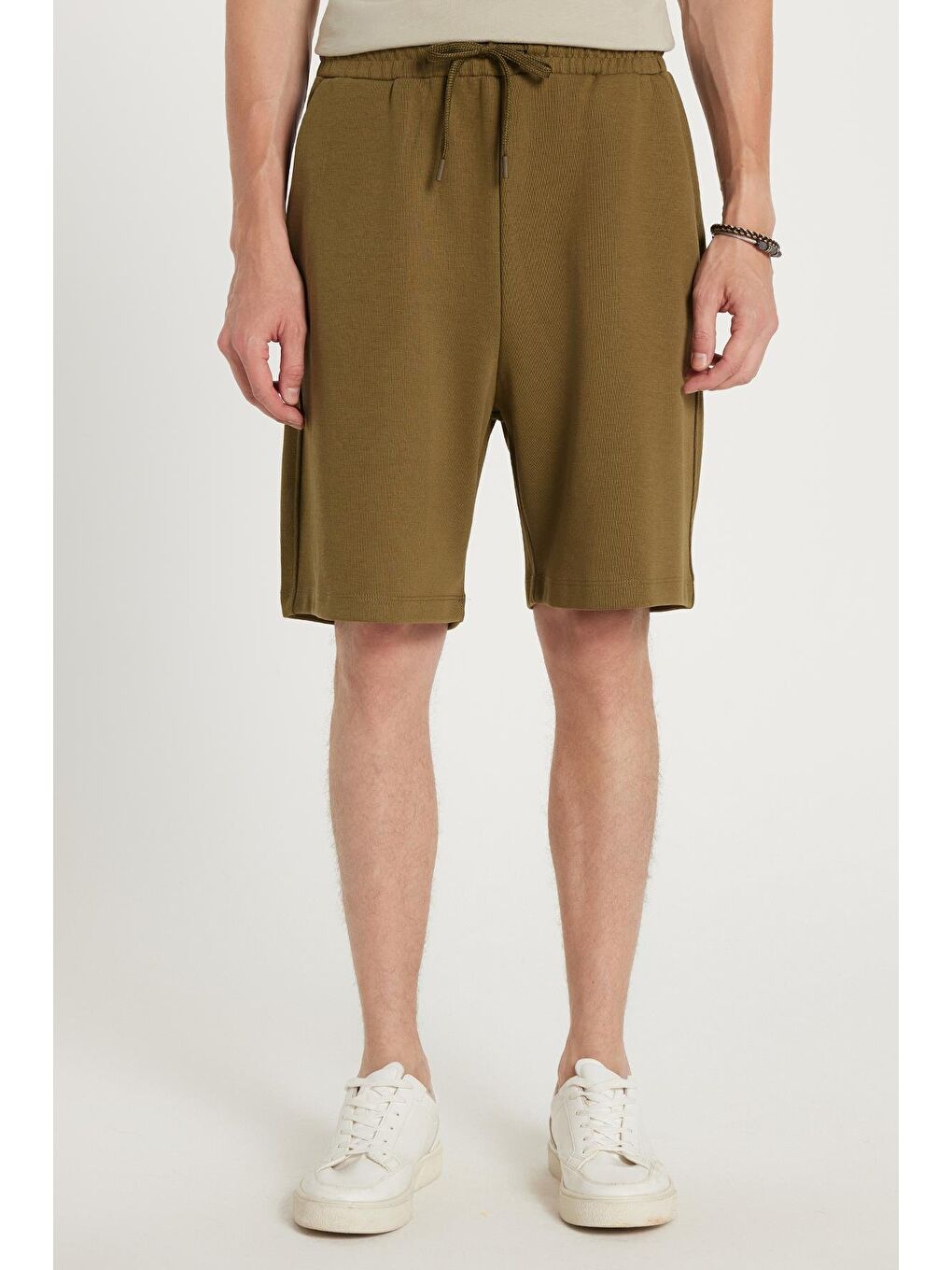 Erkek Relax Fit Rahat Kesim Yandan Cepli Yeşil Bermuda Şort