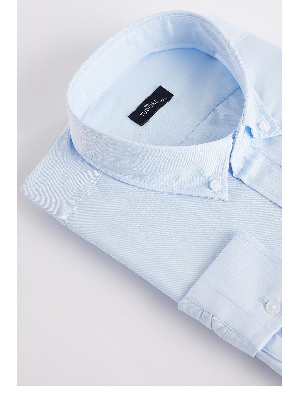 Erkek   Pamuklu Kolay Ütü Mavi Düğmeli Yaka Büyük Beden Gömlek-1