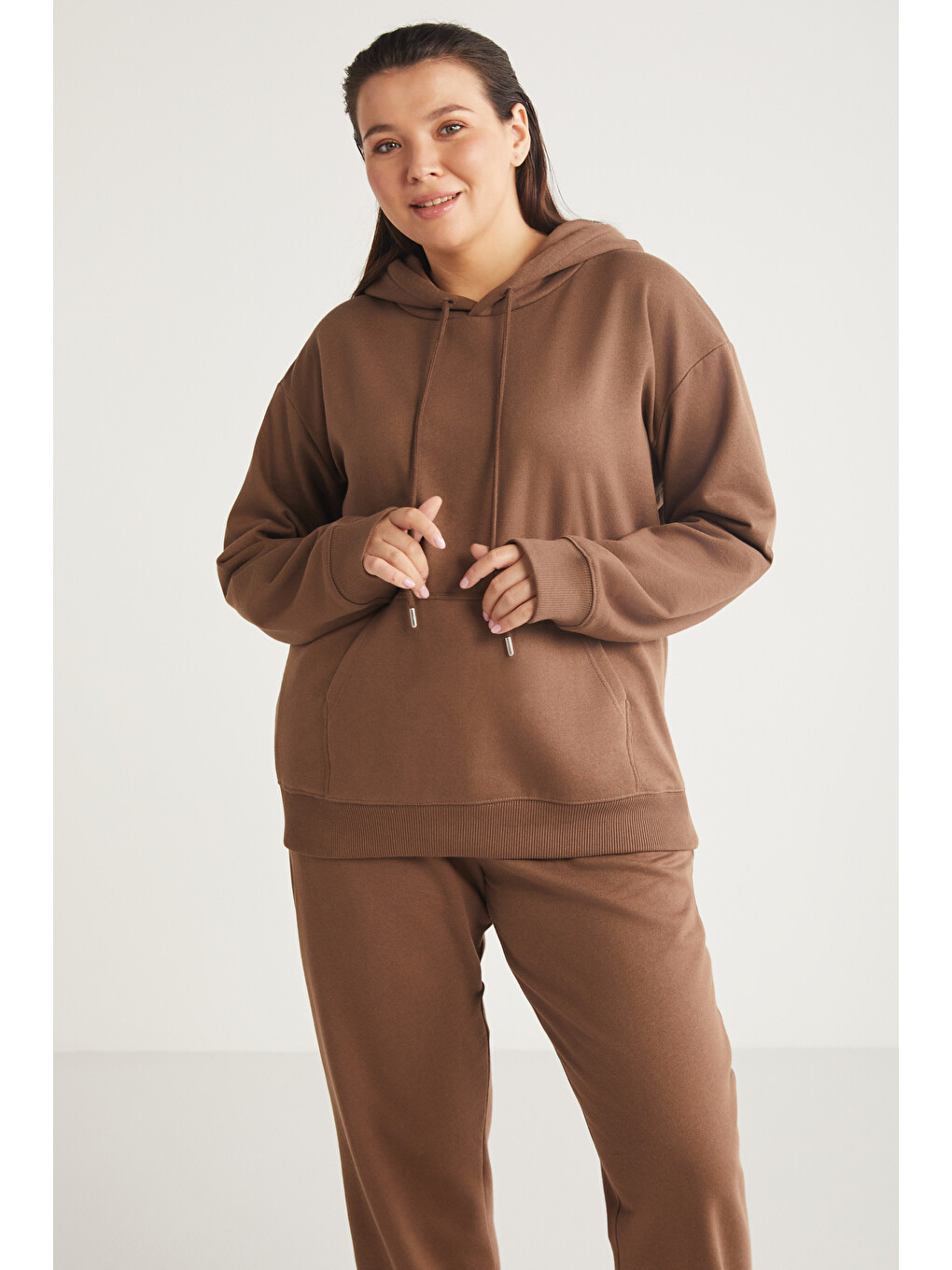 Lenkabb Kadın Içi Polarlı Comfort Fit Beli Ve Paçası Lastikli Kahverengi Eşofman Altı-1