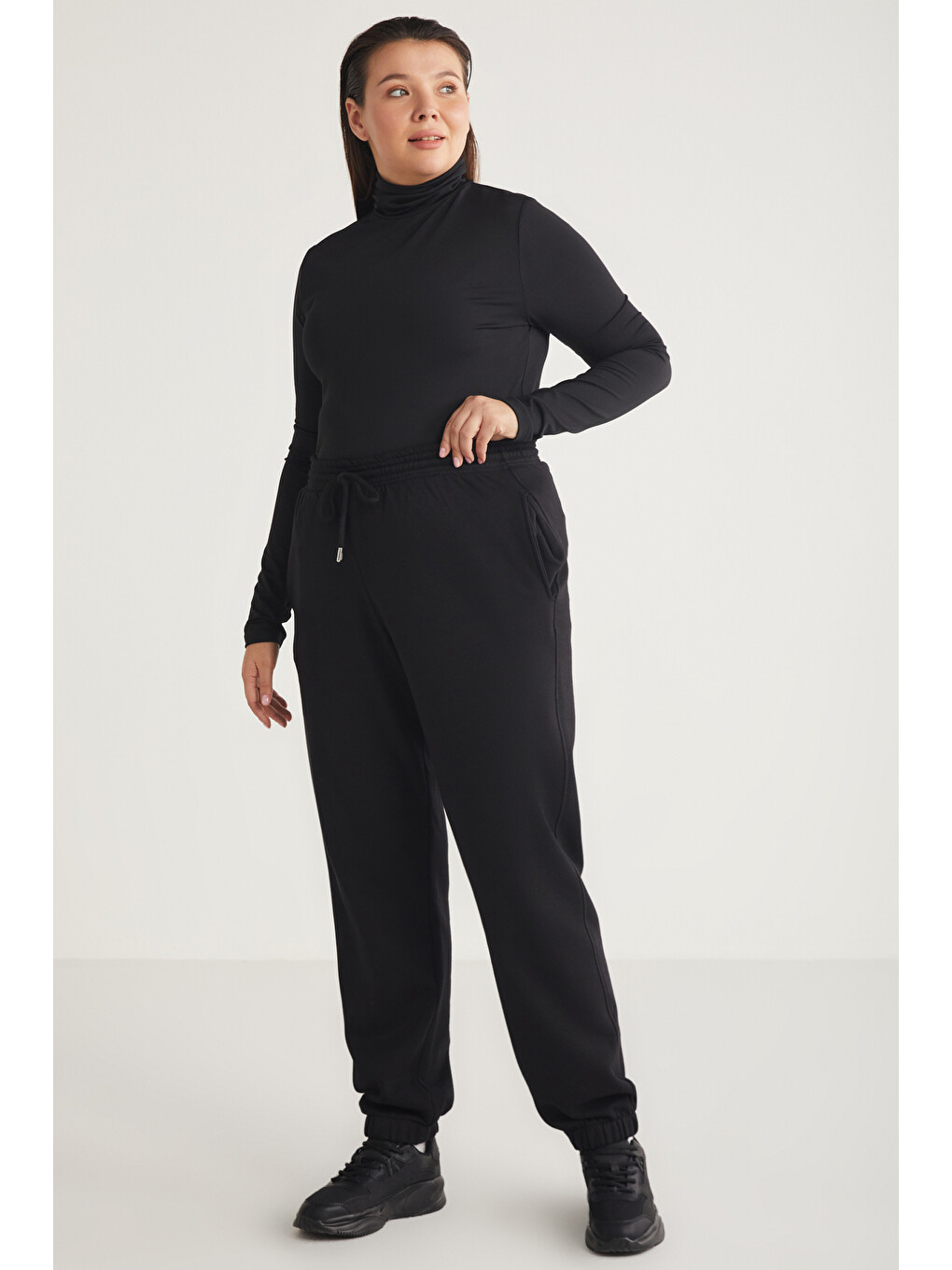 Lenkabb Kadın Içi Polarlı Comfort Fit Beli Ve Paçası Lastikli Siyah Eşofman Altı-1