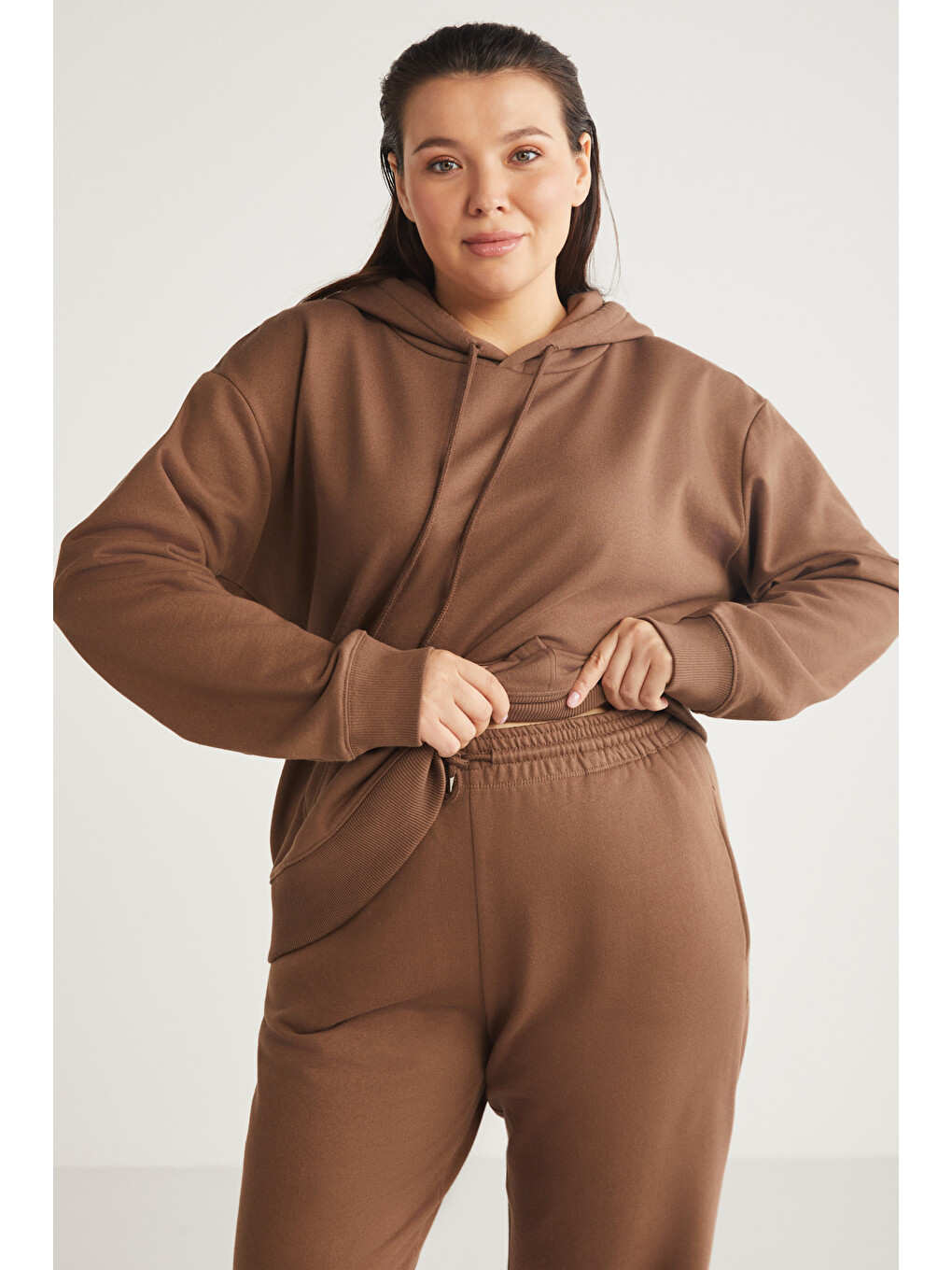Lenkabb Kadın Içi Polarlı Comfort Fit Beli Ve Paçası Lastikli Kahverengi Eşofman Altı-3