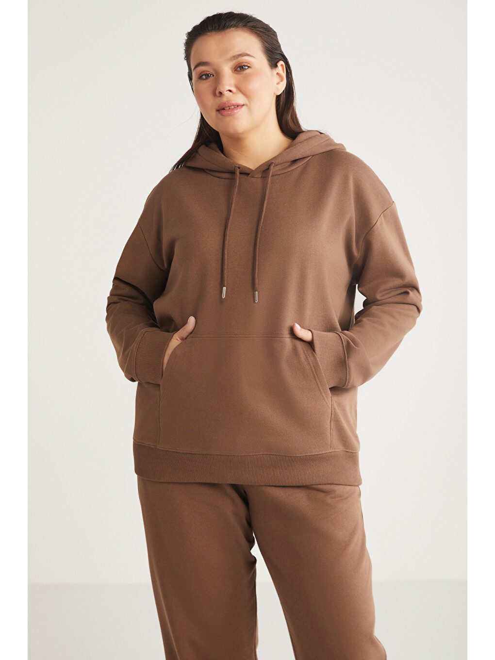 Lenkabb Kadın Içi Polarlı Comfort Fit Beli Ve Paçası Lastikli Kahverengi Eşofman Altı-4