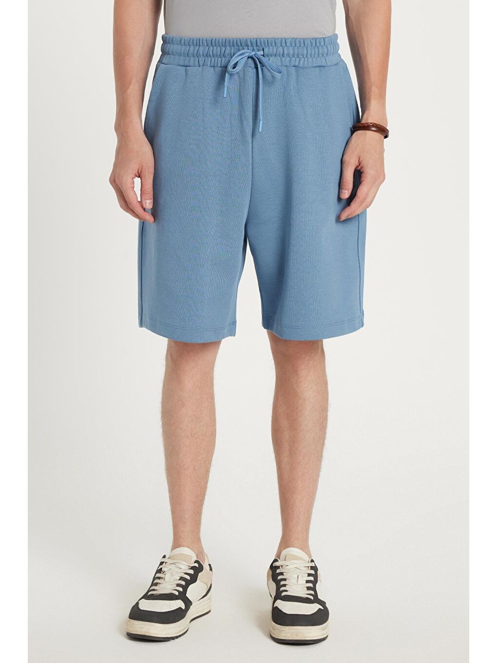 Erkek Relax Fit Rahat Kesim Yandan Cepli Bermuda Mavi Şort