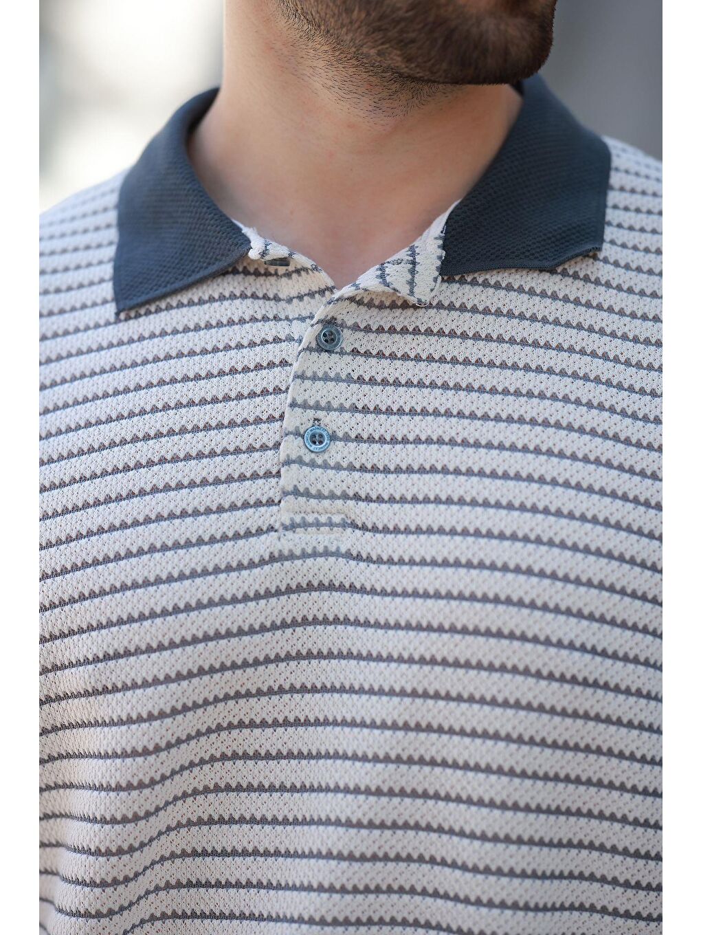 Gri Füme Polo Yaka Triko Erkek T-Shirt E7139-3