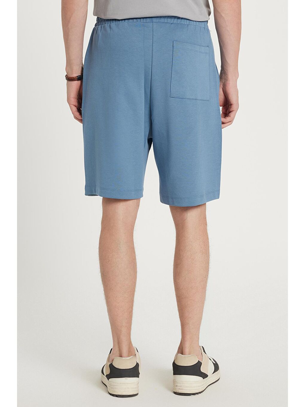 Erkek Relax Fit Rahat Kesim Yandan Cepli Bermuda Mavi Şort-4