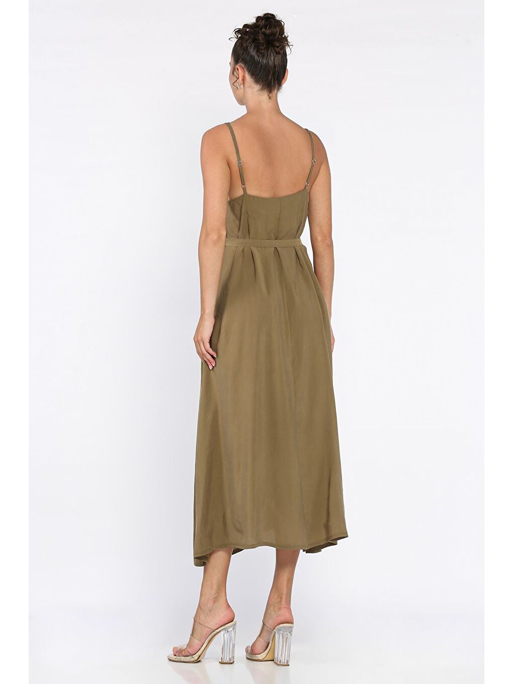 Haki İp Askılı Bağcıklı Kadın Elbise-2