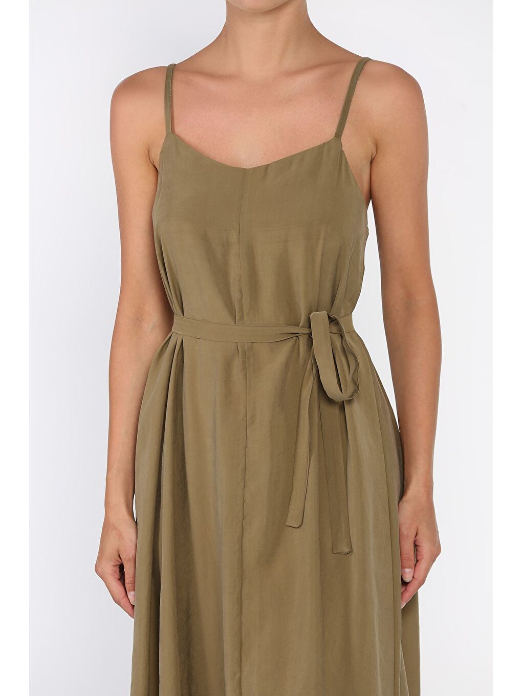 Haki İp Askılı Bağcıklı Kadın Elbise-3