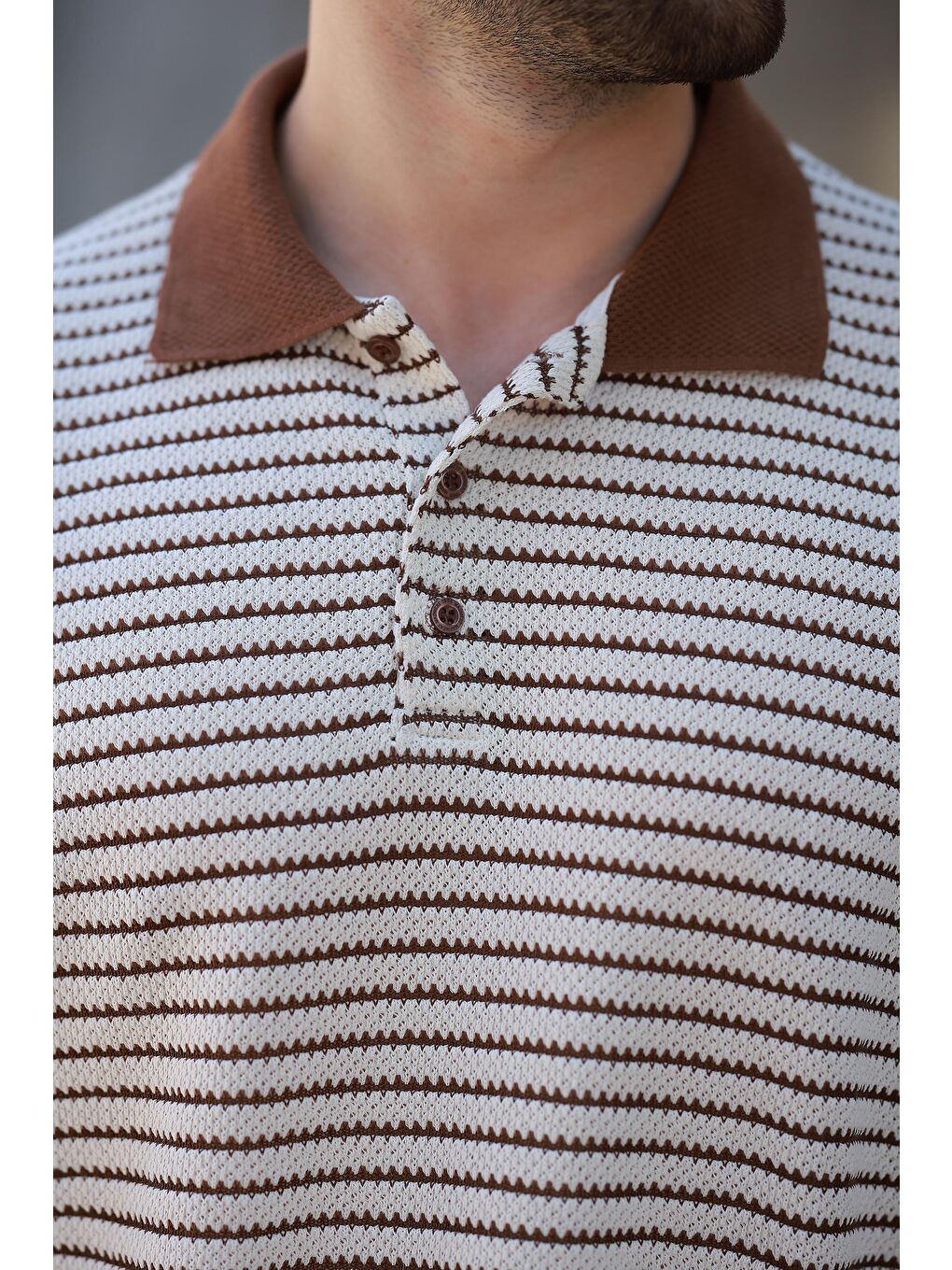Kahverengi Polo Yaka Triko Erkek T-Shirt E7139-3