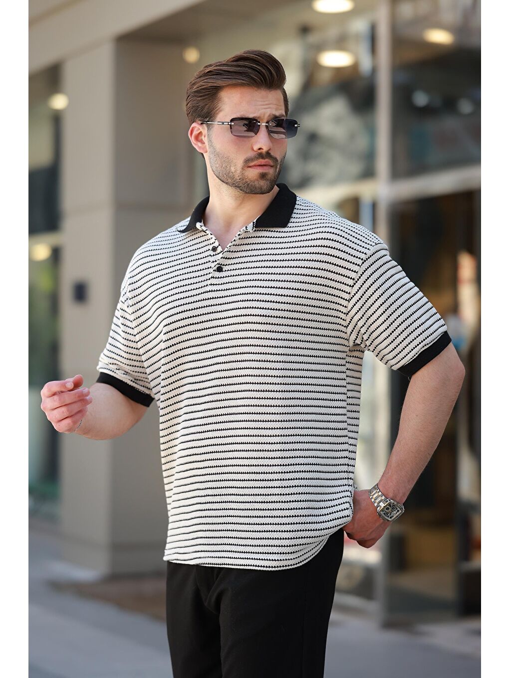 Siyah Polo Yaka Triko Erkek T-Shirt E7139-2