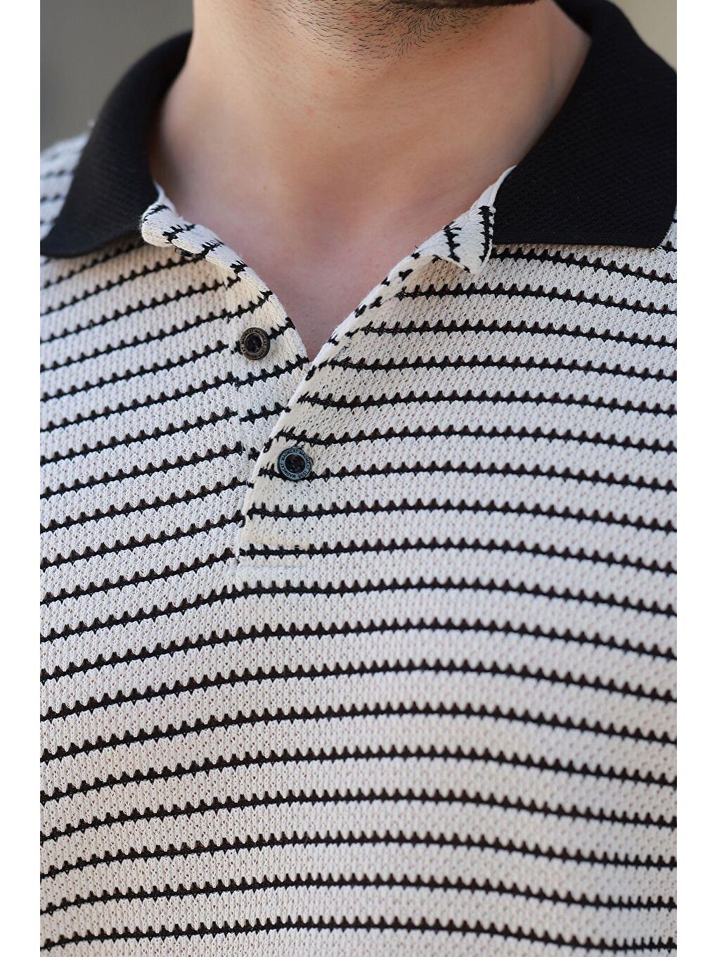 Siyah Polo Yaka Triko Erkek T-Shirt E7139-3