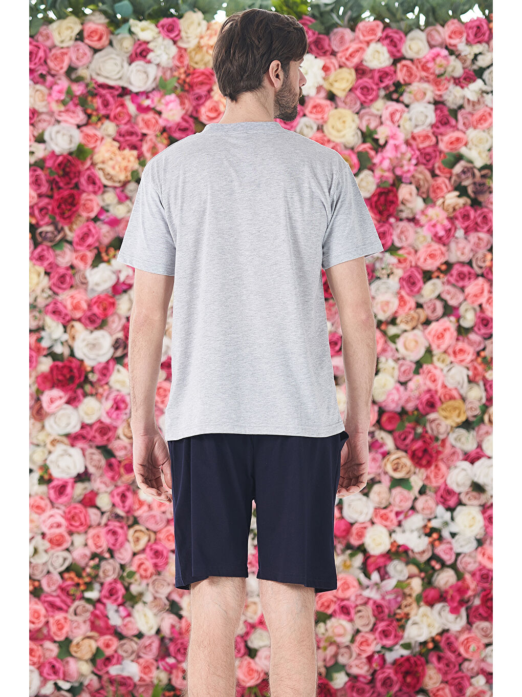 Erkek Şort Tişört %100 Pamuk Şortlu Pijama Takımı 25255 Gri-1