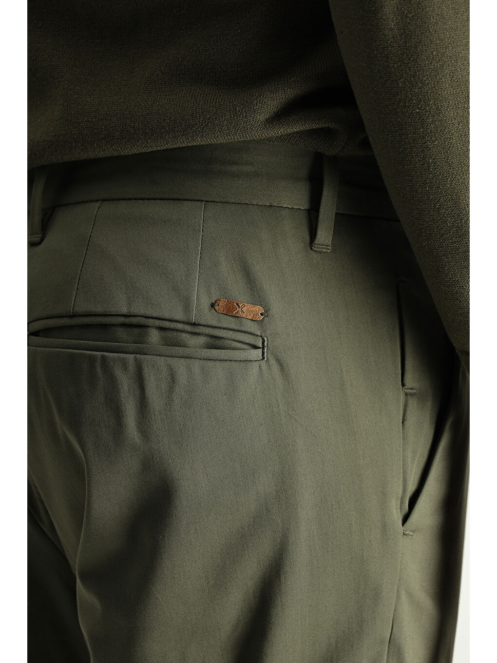 Yeşil Slim Fit Dar Kesim Elastanlı Saten Kanvas / Chino Pantolon-4