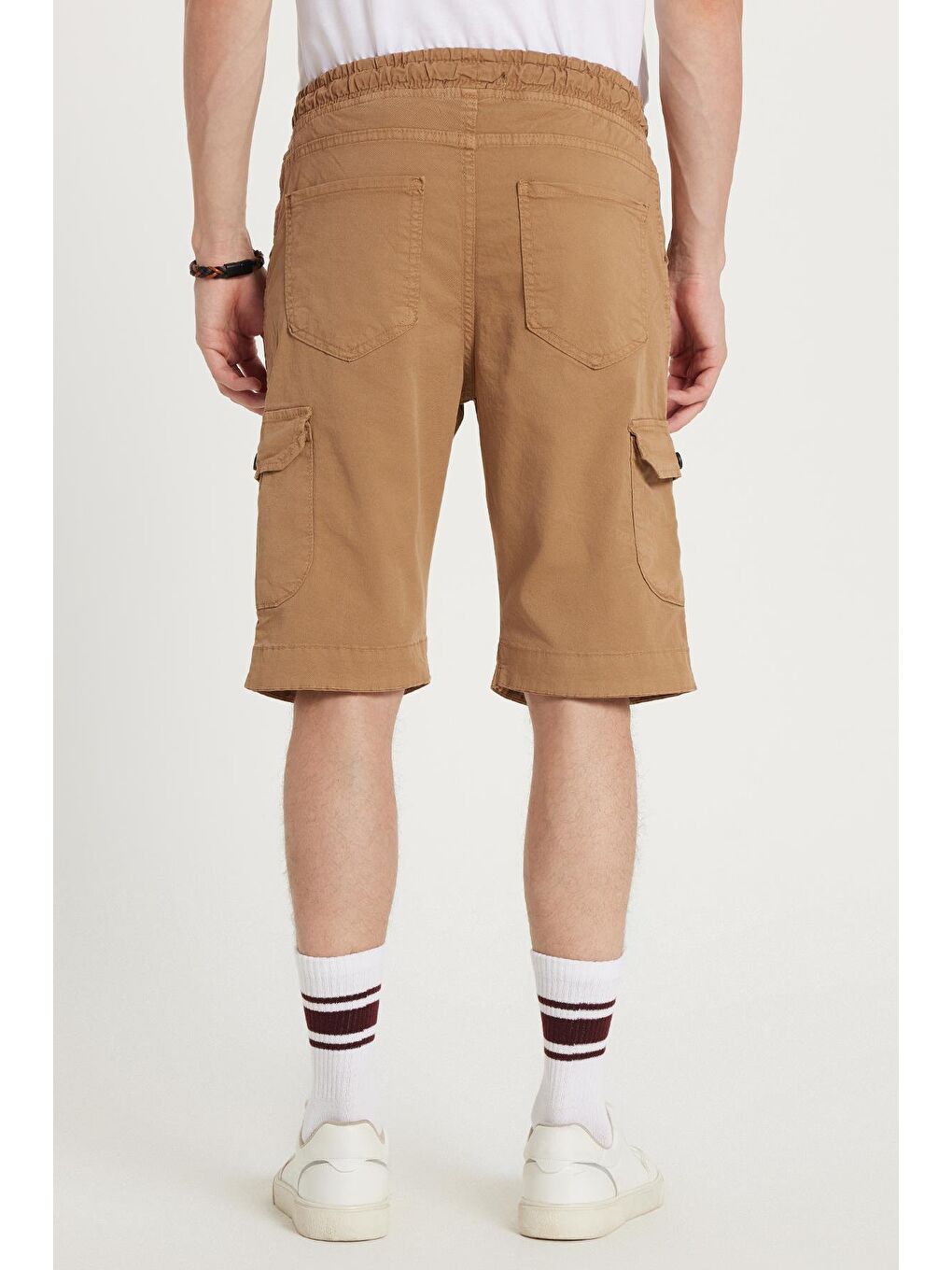 Kahverengi Erkek Relax Fit Rahat Kesim %100 Pamuk Kargo Cep Camel Kapri Şort-4