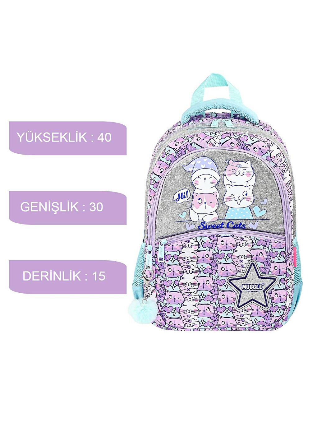 Muggle 3 Bölmeli Sweet Cats Okul Sırt Çantası +Beslenme Çantası - 3